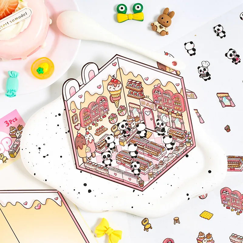 Dream House cartoon creativity sticker DIY handmade Scrapbooking Material Diary Album Junk Journal Supplies 3 pcs stickers scrapbooking supplies