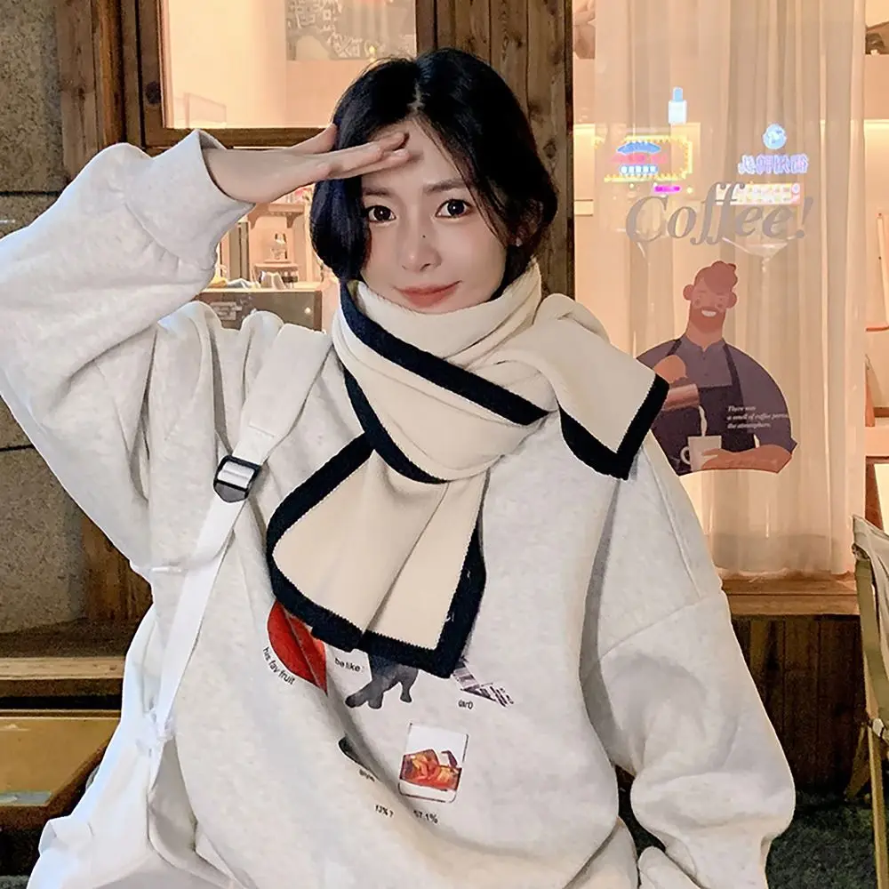 

160x30cm Soft Knitted Scarf Color Contrast Winter Warm Thickened Shawl Korean Style Thermal Neck Warmer Women Girls Maiden