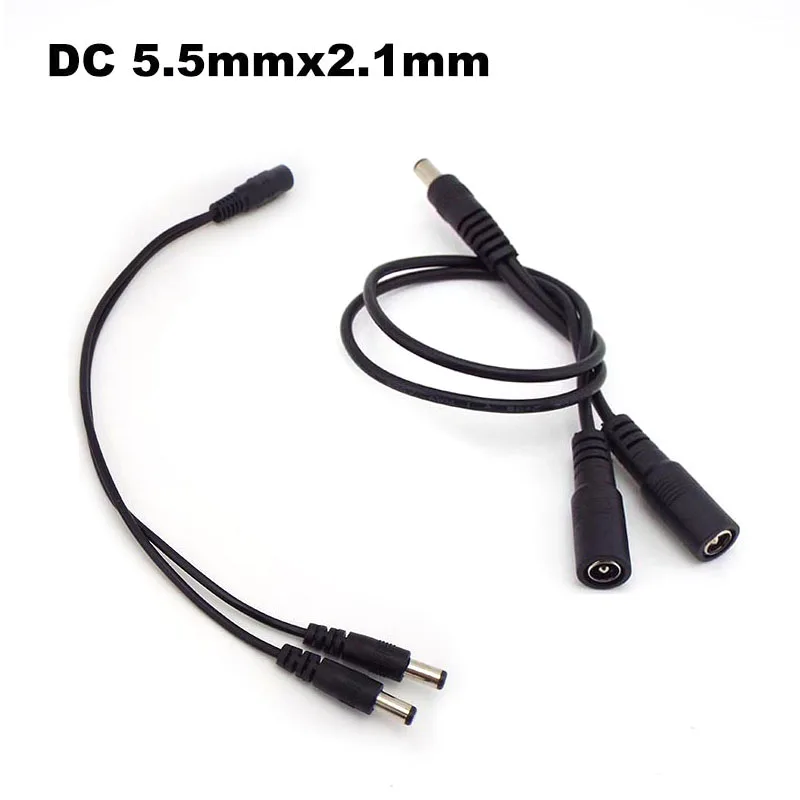 DC 1 Male to 2 Female 2 Male 2 Way Power Adapter Cable 5.5mmx2.1mm Splitter Connector Plug Extension for CCTV LED Strip Light