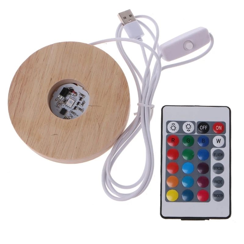 LED Lights Decorative Lights LED Lamp Base DIY Lighting Accessories DIY Round LED Base Vase Light Remote Control Resin Display Wood Lighted Base Stand 12 Colors RGB Adjustable