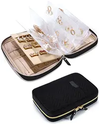 Elegant Jewelry Travel Organizer - Transparent Storage Case for Necklaces, Earrings, Rings, and Bracelets (Black)