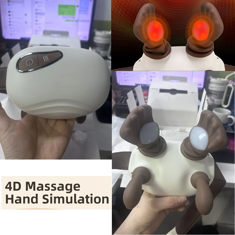 Bionic Neck Shoulder Massager With Heating Wireless Hot Compress 4D Simulated Hand Kneading Massager For Neck Cervical Trapezius