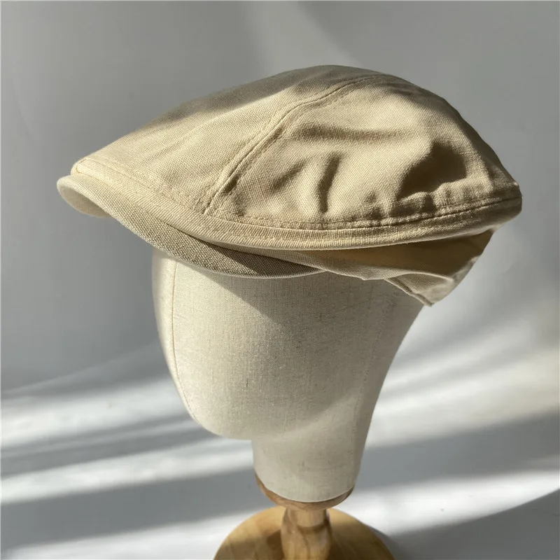 Linen Men Women Beret Spring Summer Solid Color Newsboy Cap Thin Breathable Flat Hat Casual Duckbill Ivy Cap Uniex