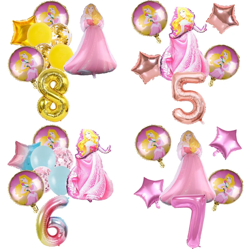 

Disney Cartoon Sleeping Beauty Aurora Princess Theme Birthday Party Decoration Latex Aluminum Digital Balloon Baby Shower Gift