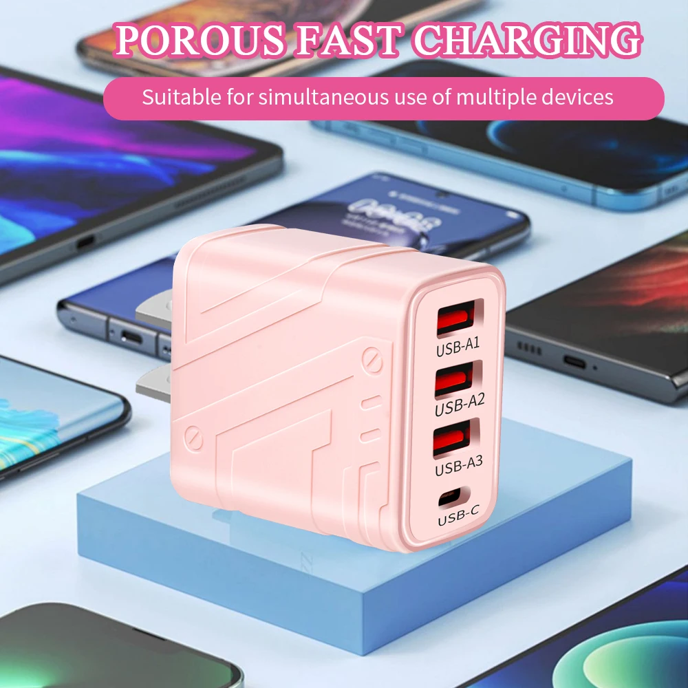 40W USB PD Type C Super Fast Charging 4 Ports Quick Charge 3.0 EU/US Plug Adapter For iPhone 15 14 Pro Max Xiaomi Samsung Huawei