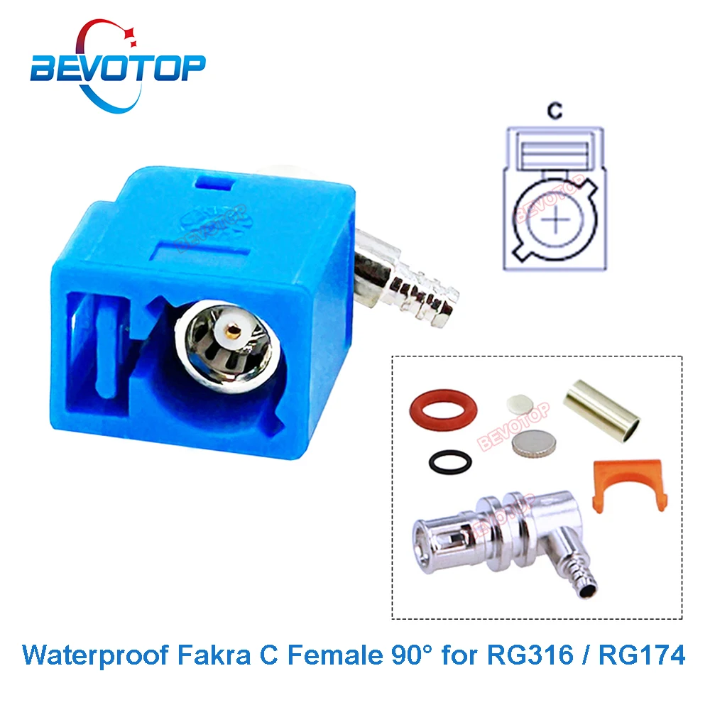 

10PCS/LOT Blue Waterproof Fakra C Female Right Angle 90° Jack 50 Ohm RF Coaxial Wire Connector for LMR100 RG316 RG174 Cable