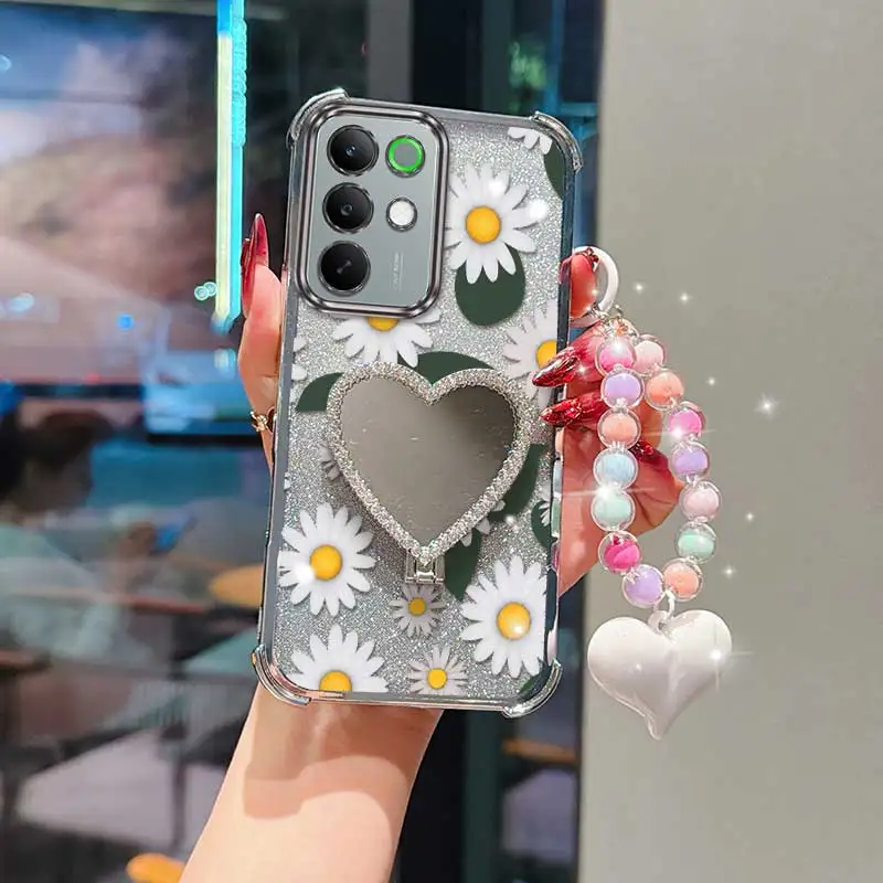 White Daisy Phone Accessory Set: Case, Lanyard, and Circular Stand