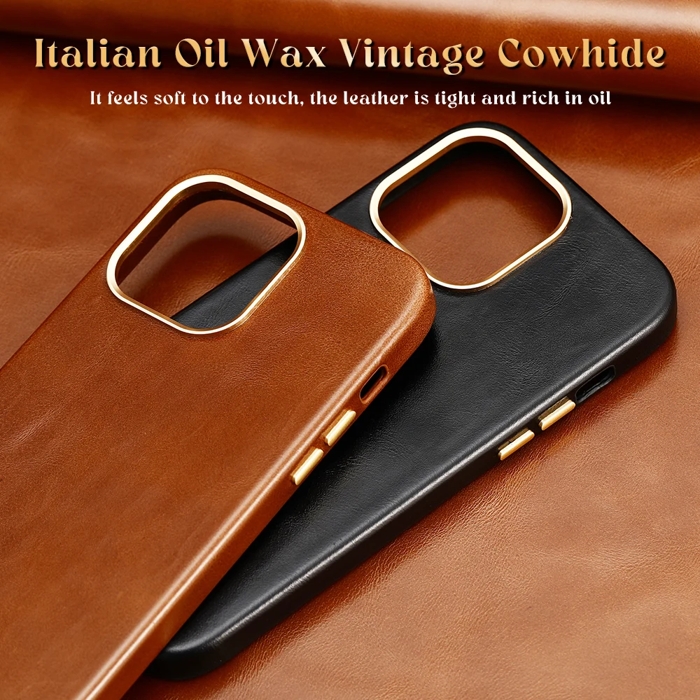 LANGSIDI Retro High Quality Genuine leather Magnetic case For Iphone 14 13 12 pro max 14pro 14 plus Luxury Magsafe case