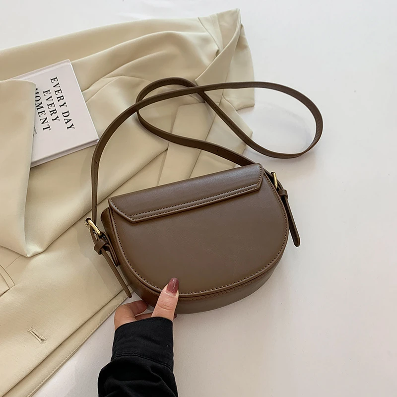 Retro einfarbige Satteltasche, hochwertiges Leder, Umhängetaschen für Frauen, 2025, neue einfache Damen-Umhängetasche, Designer-Handtaschen – Detail 18