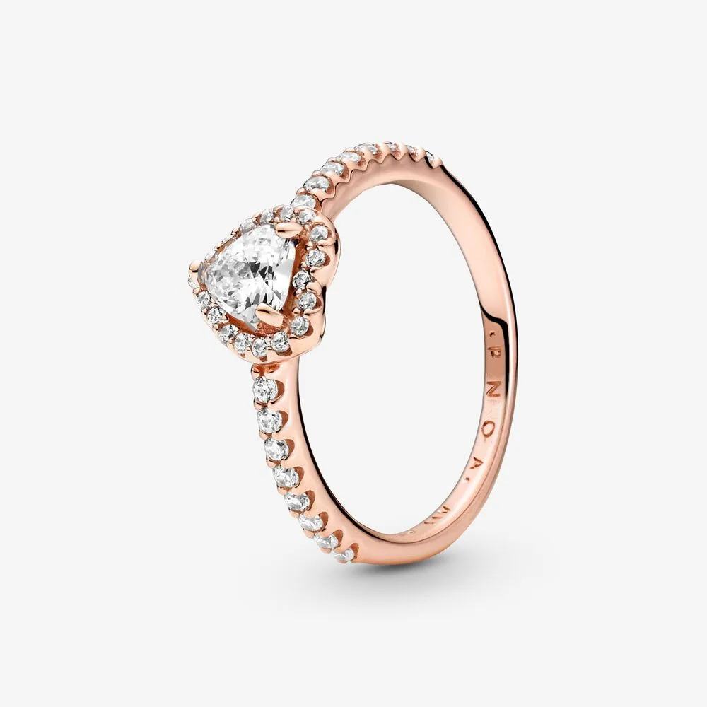 Hot Pandora 925 Argento Brillante Vintage Splendido Oro Rosa Gemma Diamante A Forma Di Cuore Anello Elegante Gioielli Di Lusso Per Le Donne