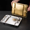 Gold Compartment Dining Plate For Food Serving Trays Stainless Steel Divided Dishes Kitchen Tableware Organization Container 5