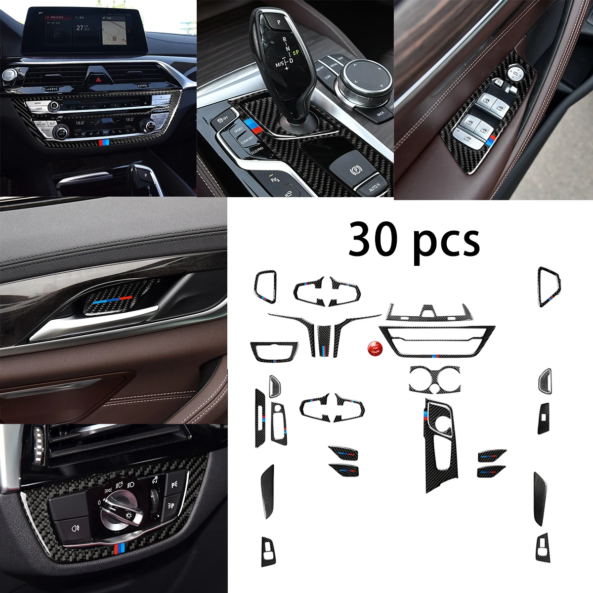 

30 Pieces of Interior Decorative Stickers Suitable For The 2018 BMW 5 Series Carbon Fiber Central Control Panel