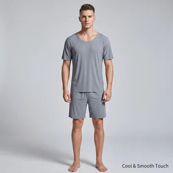 Set Estivo da Uomo: Pigiama in Seta Ghiaccio, T-Shirt Leggera a Maniche Corte con Collo Rotondo in Modal Senza Cuciture, Abbigliamento Estivo Maschile