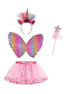 Unicorn headband rainbow mesh flowers headdress  butterfly wings magic wands  tutu skirts lined girls' performances