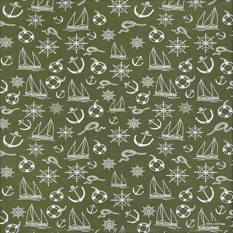 Hip Hop Olive Green Cotton Square Scarf Sailor Bandana Scarf Anchor Print Headband Paisley Gifts Unisex bandana headscarf cotton bandana multifunctional bandana