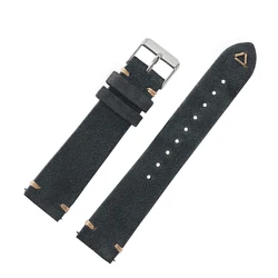 Vintage Grey Suede Leather Watch Strap with Handmade Stitching - Multiple Size Options - 24mm silver buckle (Dark gray)