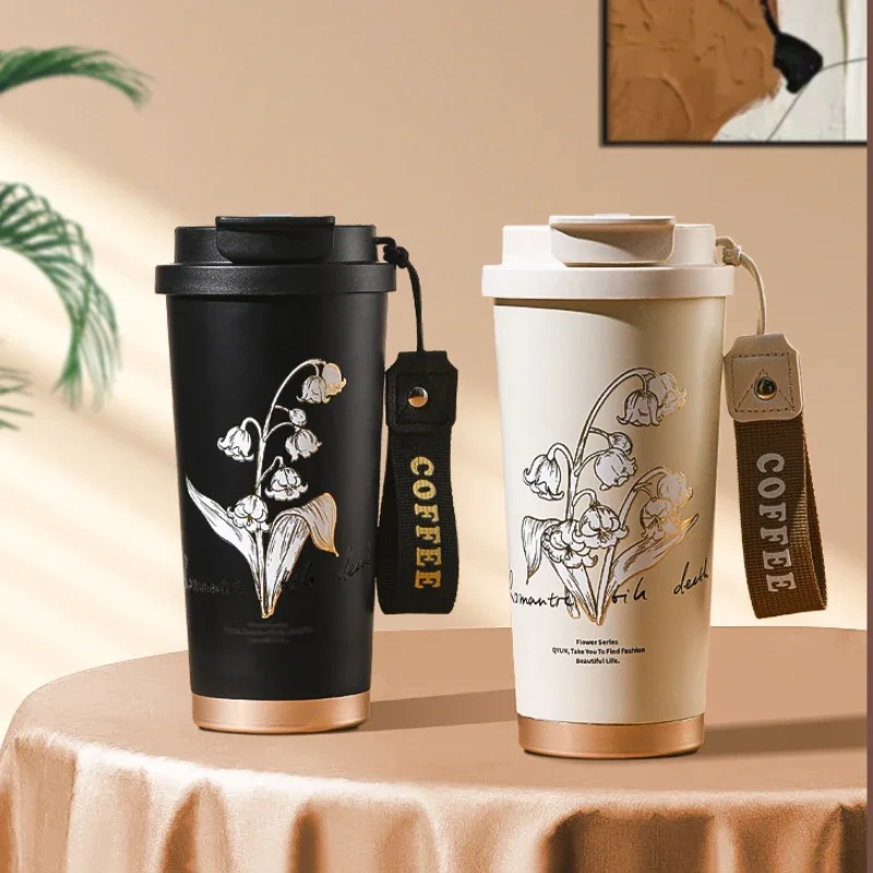 5D Printing Flower Stainless Steel Thermos Mug Portable Dual-Drink Coffee Mug Car Large-Capacity Straw Water Gift Cup 500ml - Image 5