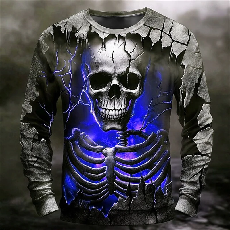 Camisetas informales con estampado 3D de calavera para hombre