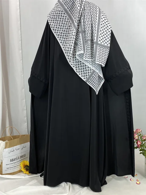 S.H ARAB SHOP عباية سوداء كيمونو فاخر للنساء 6