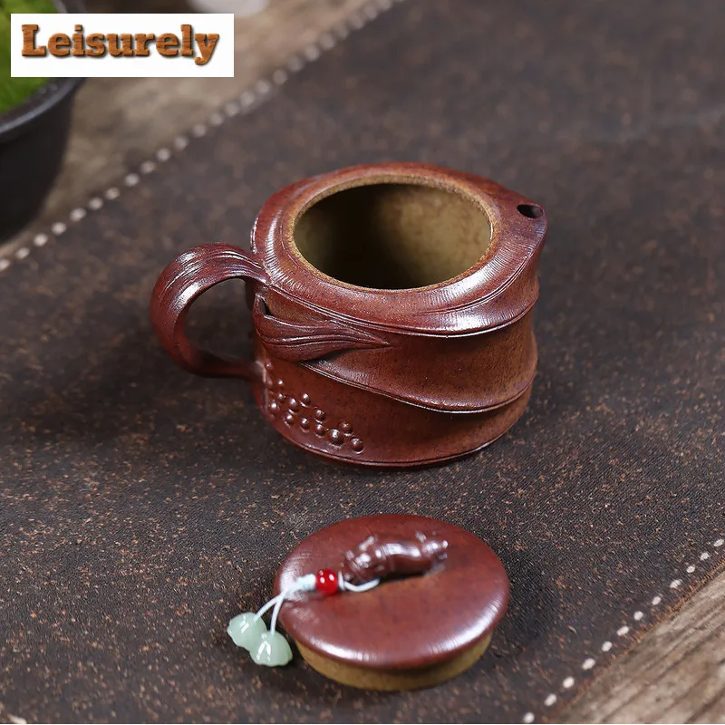 200ml Yixing Purple Clay Teapots Handmade Bamboo Joint Pot Raw Ore Wood-fired Porcelain Mud Kettle With Infuser Zisha Tea Set
