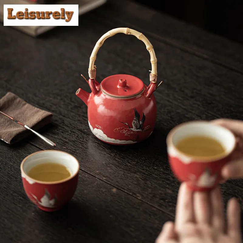 Forbidden City Red Auspicious Crane Tea Set Complete Set Tea Ceremony Set Teapot And Tea Cup Set Chinese Tea Set Craft Gift Box