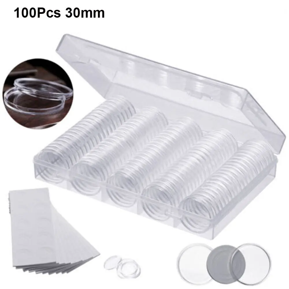 100Pcs 33mm Coin Cases Holder for Coin Collecting Storage