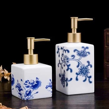 300ml Blue & White Ceramic Storage Bottle – Soap & Shampoo Dispenser 1