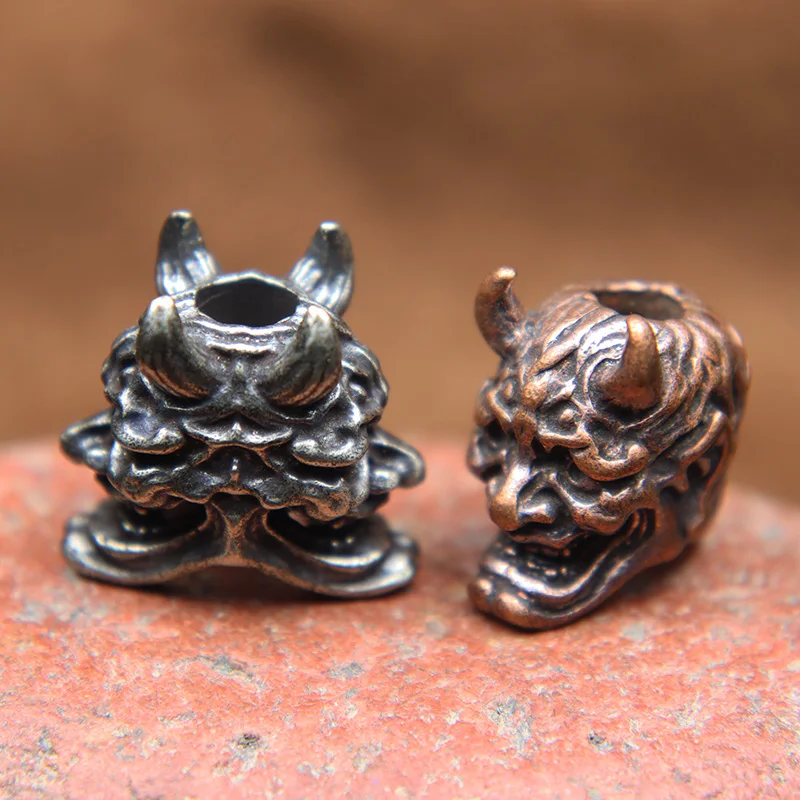 Double-Sided Japanese Ghost Hannya Mask Brass Paracord Knife Beads