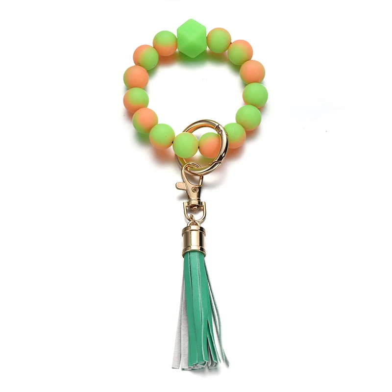 Bracciale Portachiavi Con Perline Silicone E Nappa In Pelle - Argento Con Strass Per Donna - 5