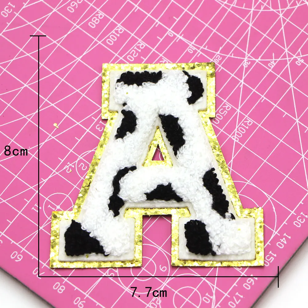 1pc 80mm A-Z Kuh Brief Eisen auf Chenille Patches auf Applique gestickte Patches DIY benutzer definierte Name Abzeichen Dekor Reparatur Patch nähen – Detail 3