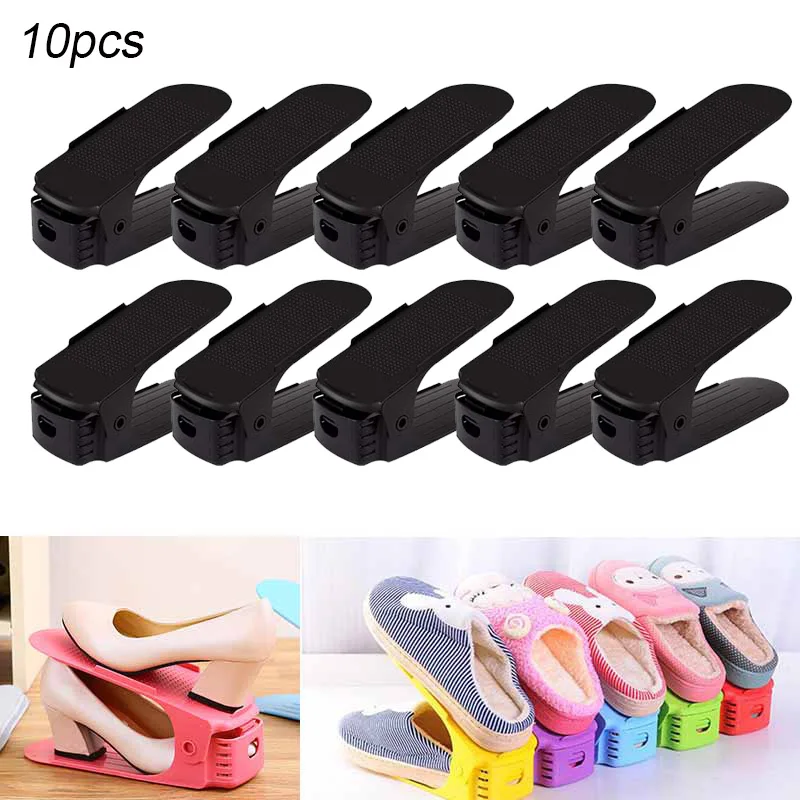 

10pcs Shoe Organizer Storage Rack Adjustable Footwear Support Slot Shoebox Space Saving Cabinet Closet Durable Racks