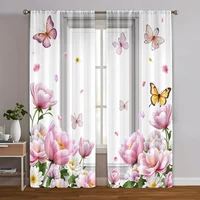 2pcs, Window Curtain Floral and Butterfly Print Polyester Easy Install (without rod) Versatile All Use for Bedroom & Living Room 1