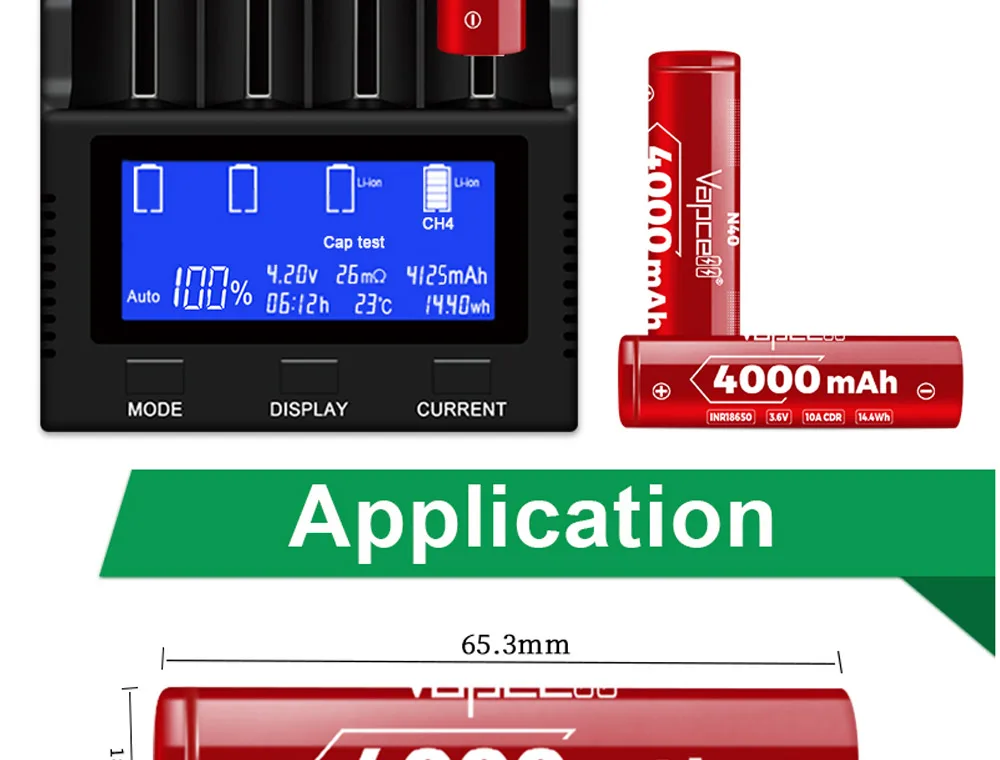 Capacidade, 4000mAh, CDR, 10A, 3.6V, Baterias Recarregáveis para UAV, VapeMod, Lanterna