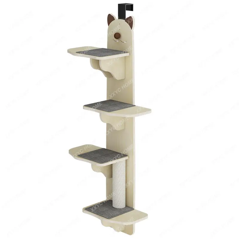 Cat Climber Column Solid Wood Hanging Door Cat Multi-Grid Cat Scratch Trees Climbing Column Cat