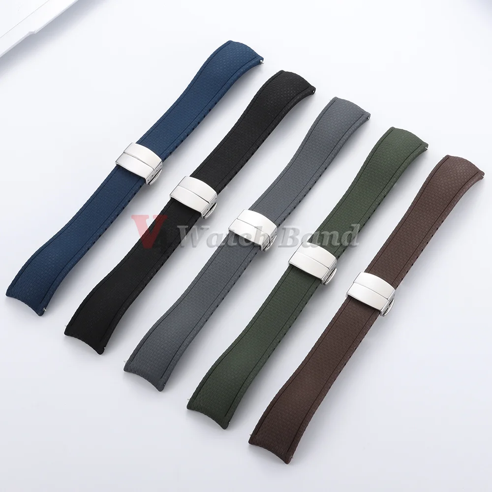 Elegant FKM Rubber Watch Strap with Curved Ends and Quick Release in Multiple Sizes (18-24mm)