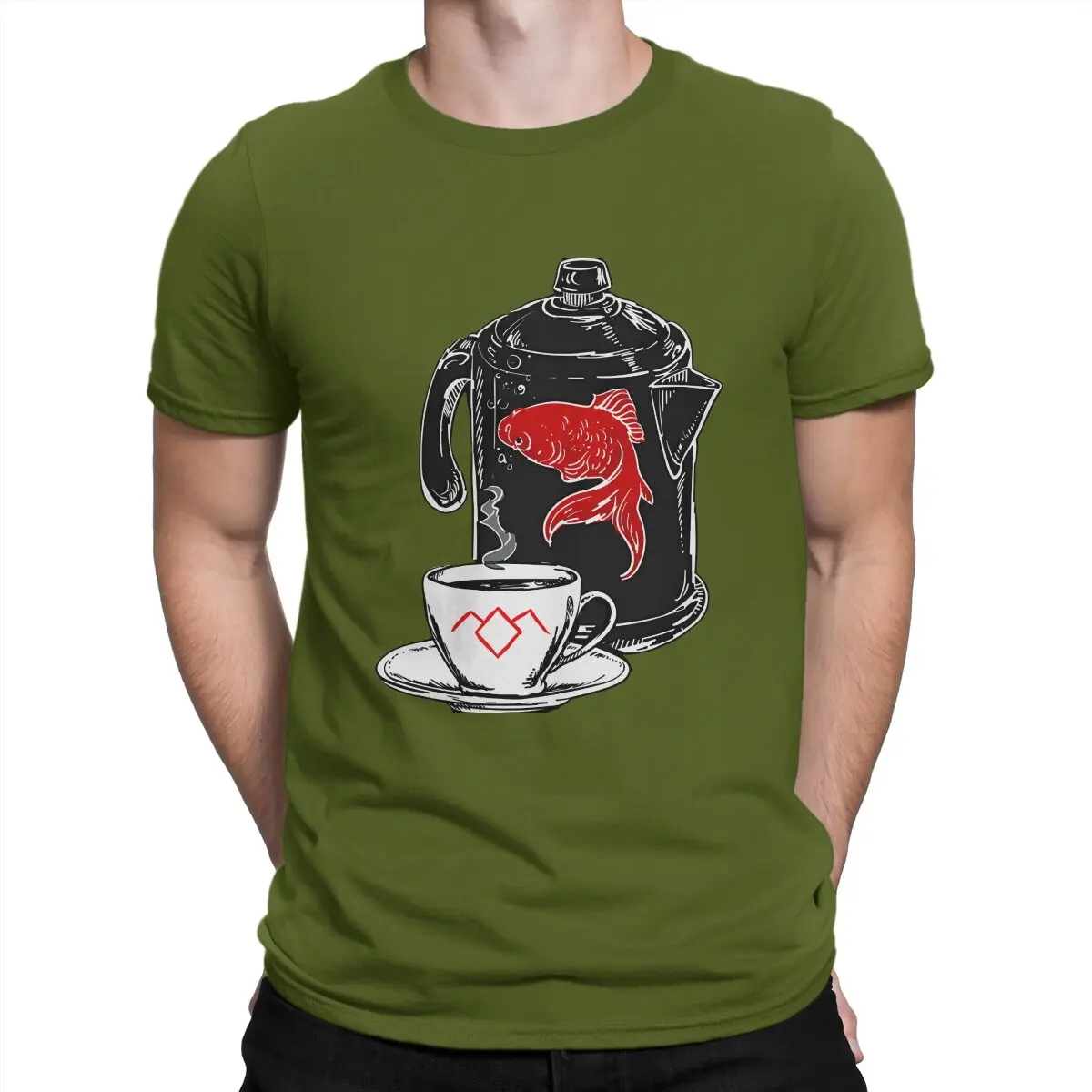 thumbnail image 1 of Camiseta de algodón vintage con estampado de "Un pez en la cafetera", de Twin Peaks, de manga corta y cuello redondo., 1 of 7