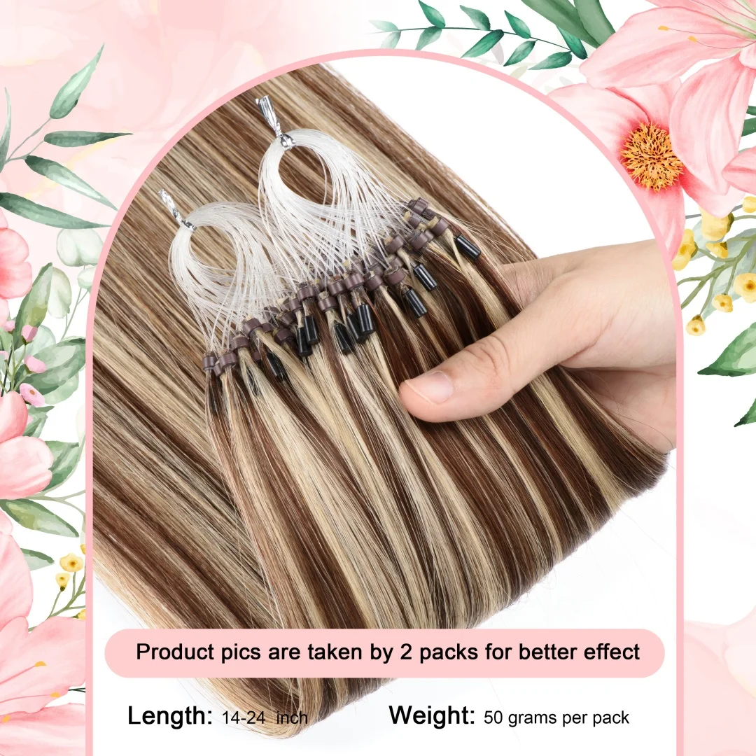 Remy Micro Loop Human Hair Extensions #4/613 Micro Beads Hair Extensions Ombre Brown with Blonde Ring