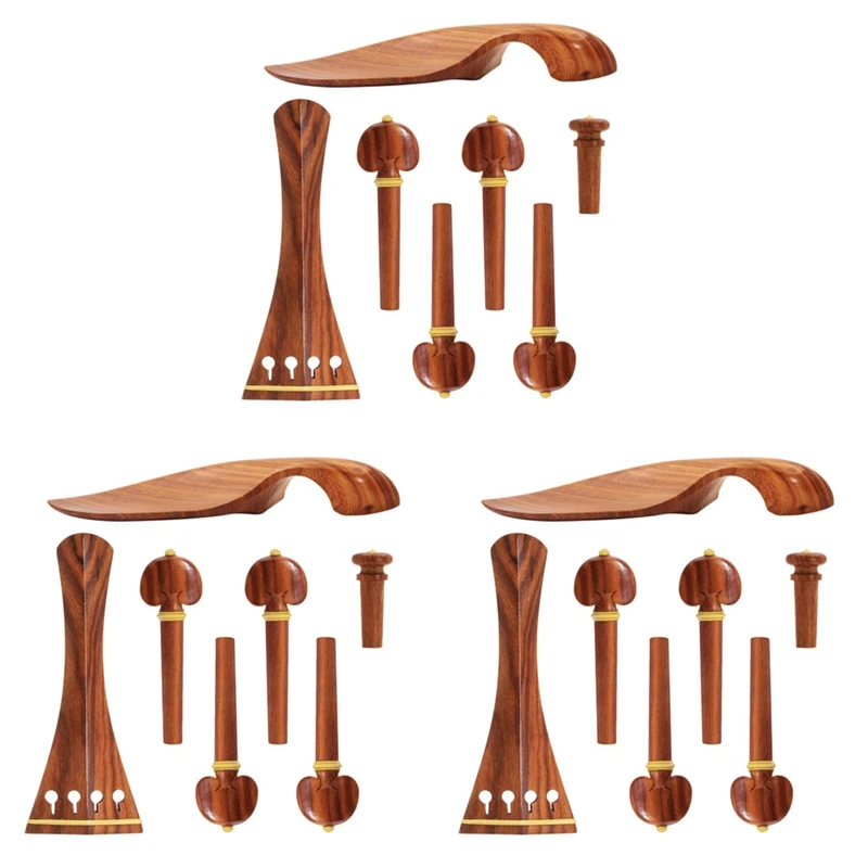

3Pcs 4/4 Violin Kit Full Size Violin Accessories Rosewood Violin Peg Tailpiece Chin Rest End Pin (4/4)