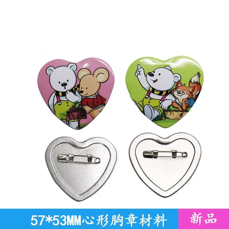 Free shipping 100Sets Fridge Magnet Button Supplies Materials Heart Shape 57x53mm for NEW Professional Badge Button Maker free shipping 20pcs lot sublimation blank diy fridge magnets wooden mdf refrigerator sticker creative magnets birthday gift