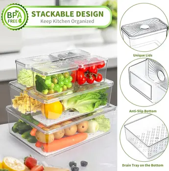 14 Pack Fridge Organizers Bins and Storage, Organizer Bins with Lids, Stackable Food Storage Organizer Bins for Kitchen