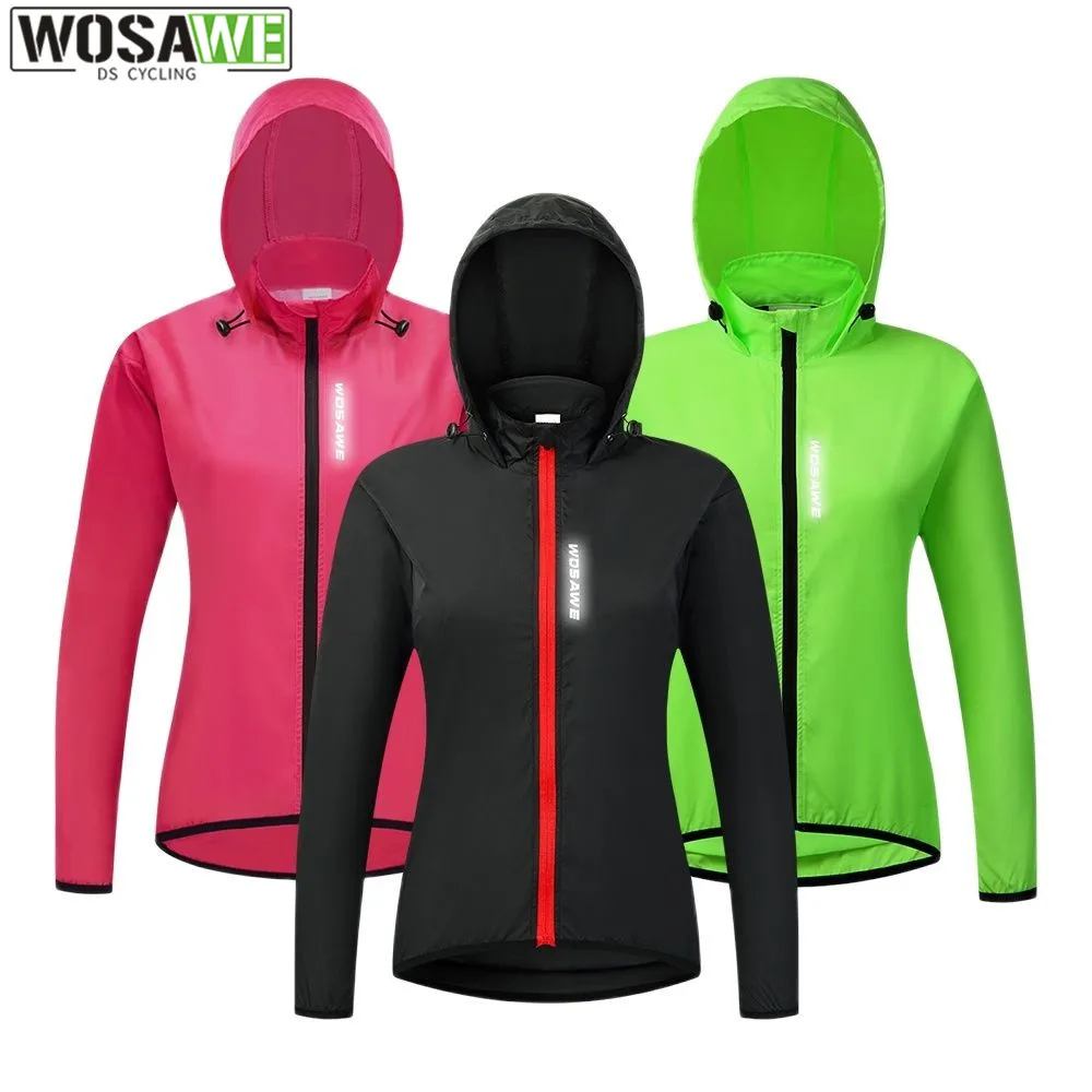 WOSAWE Women's Windproof Cycling Jacket Hooded Riding Bicycle Clothing Windbreaker Reflective Sports Outdoor Running Bike Vest