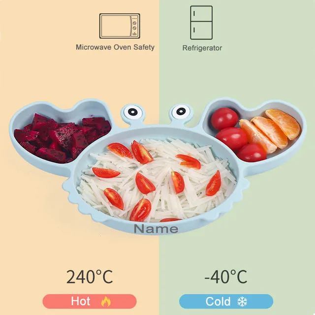 Crab Plate For Baby Silicone Tableware Suction Bowl Plate Tray Bibs Spoon Personalized Name Baby s