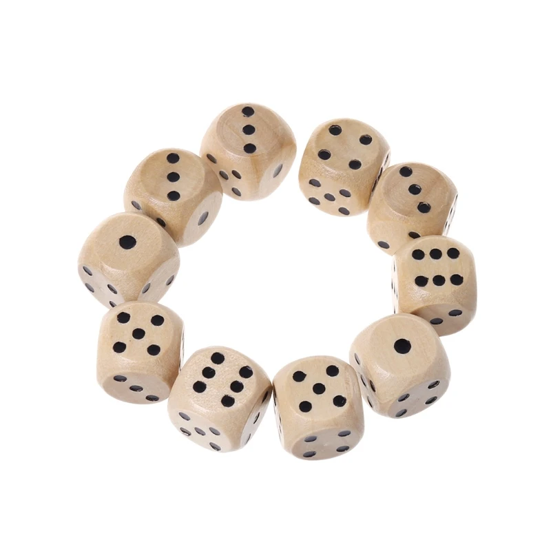 

10Pcs/pack 14mm Wooden Dots Dice Game Props Educational for Kids Children F2TC
