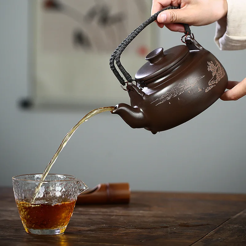 Chinese Kongfu Tea Pots, Hand-painted Landscape Tea Set, Yixing Original Mine Purple Clay Handmade Teapot, Large Capacity, 770ml