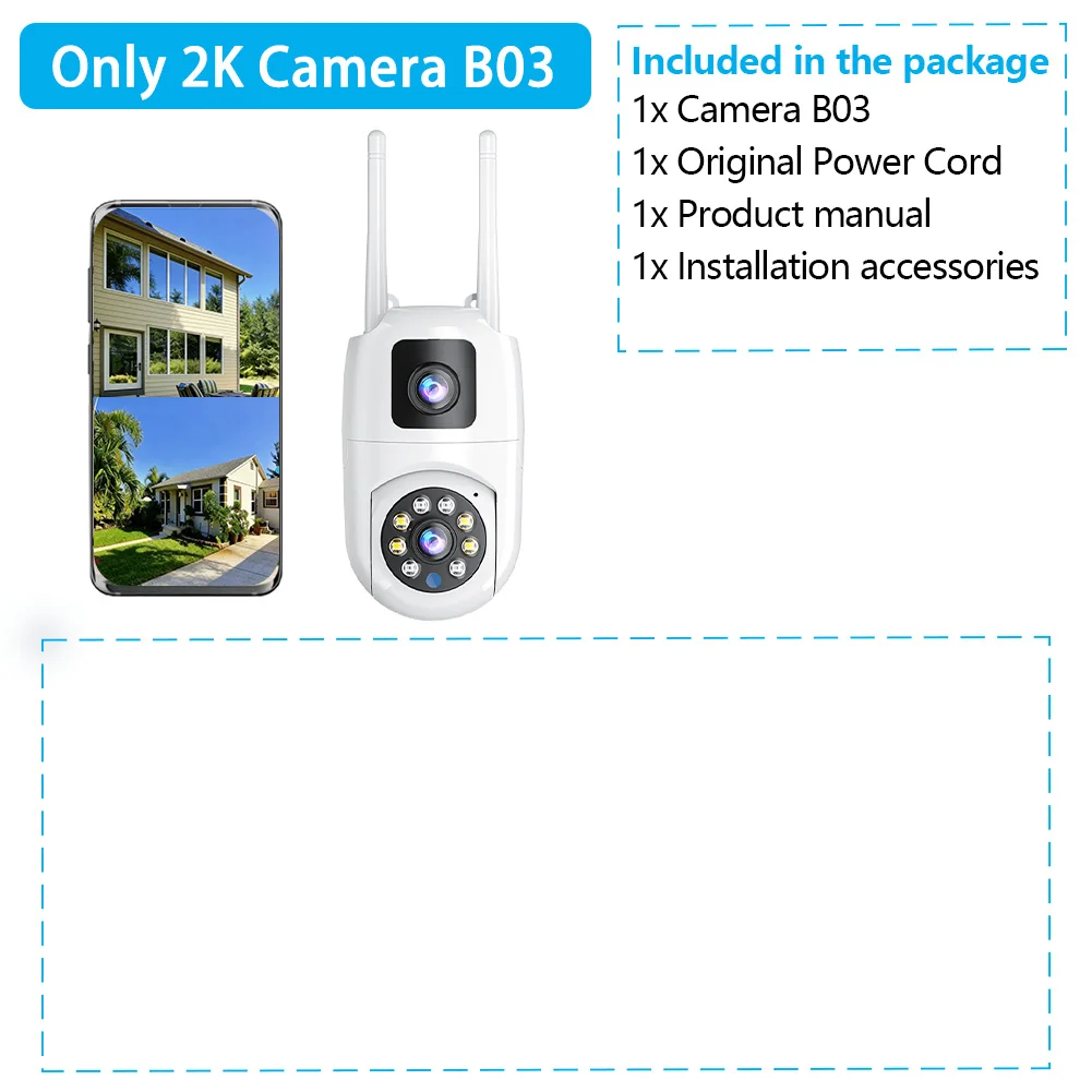 2K/4MP CCTV Gözetleme Kamerası Çift Lensli AI Takip İnsan Algılama IP66 Su Geçirmez Renkli Gece Görüşlü Güvenlik Kamerası