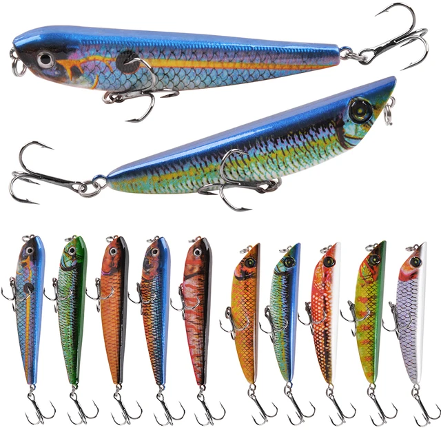 Leurre coulant rigide avec triple hameçon, appât artificiel idéal pour la  pêche en surface, au bar, à la truite, au doré ou au sébaste, Swimbaits, lot  de 5 ou 10 pièces