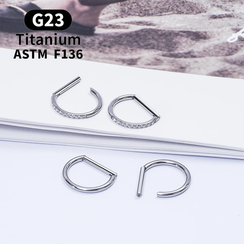 G23 Titanium Piercing Jewelry 16G 8/10/12mm Nose Ring Half Ring CZ