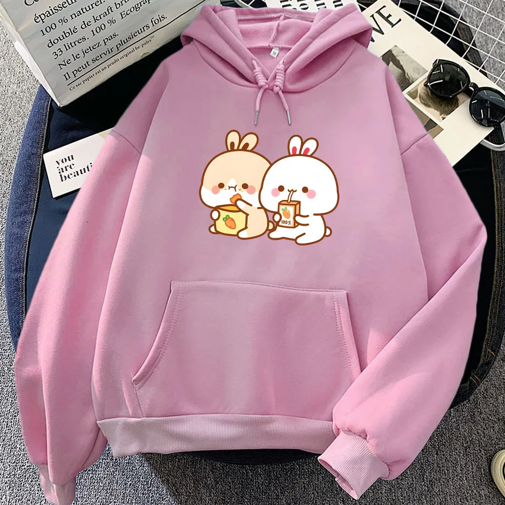 Rabbit Eating Carrot Printed Hoodies Women/Men Clothing Winter Long Sleeve Hooded Sweatshirts Kawaii Girls Cartoon Hoody Female