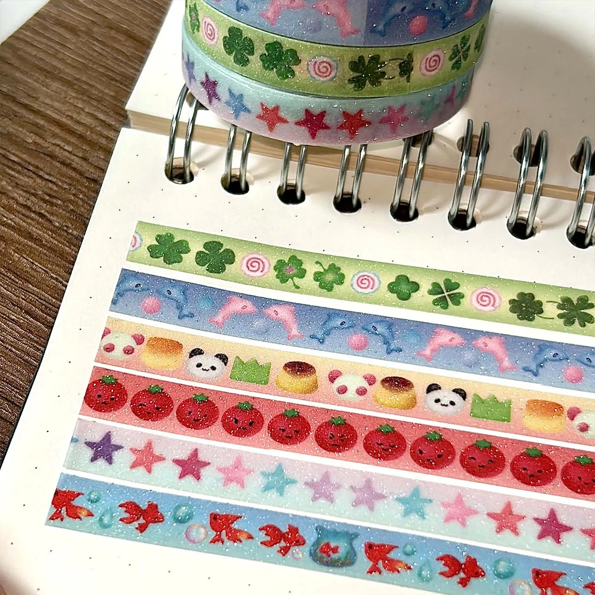 Kawaii Four-leaf Clover Washi Tape Cute Tomato Deco Washi Tape with Sand-Coated Shimmer Film Masking Tape with release paper 2
