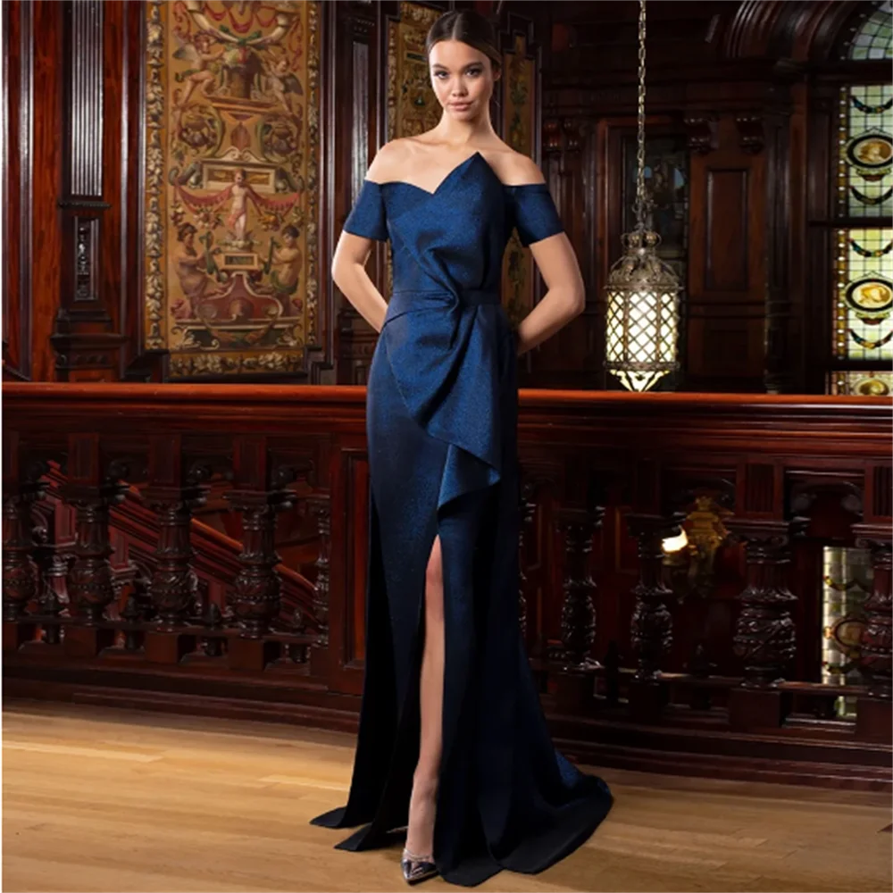 

Elegant Off the Shoulder Short Sleeves Mermaid Mother of the Bride Dresses Wedding Party Gowns Floor-Length Robe De